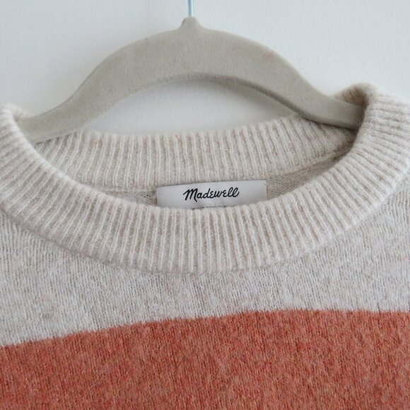 MADEWELL Crofton Striped Pullover Sweater in Coziest Yarn Heather Sesame - Sz S - Picture 5 of 15